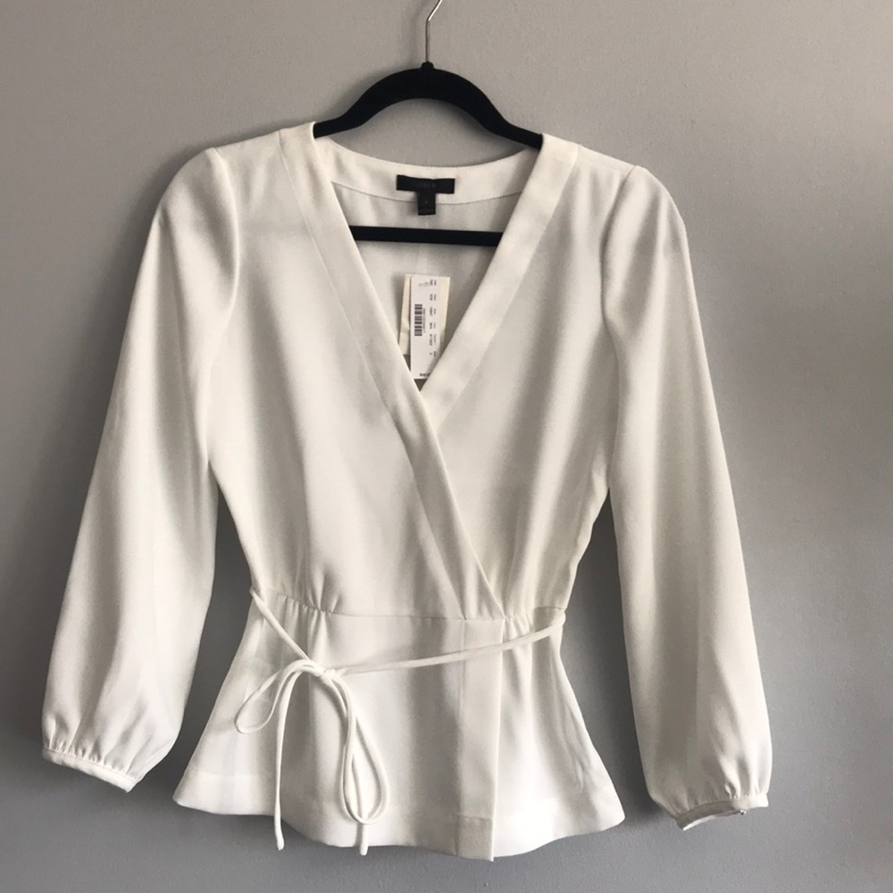 J. Crew Drapey Crepe Faux-Wrap Top in White